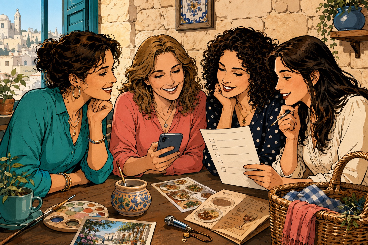 ארבע חברות מתכננות יחד מסיבת נשים בירושלים