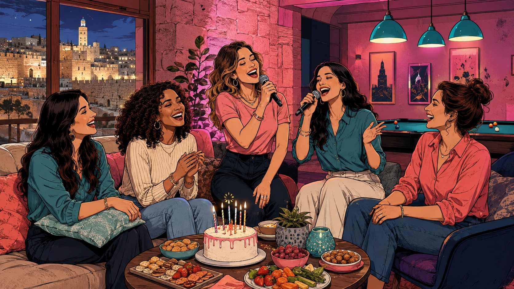 חמש חברות חוגגות יחד במסיבת נשים פרטית בירושלים