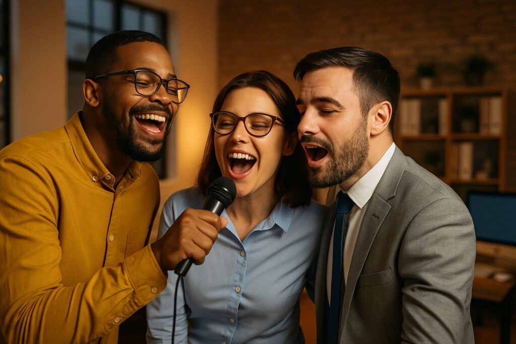 office-karaoke-event-smiling-colleagues